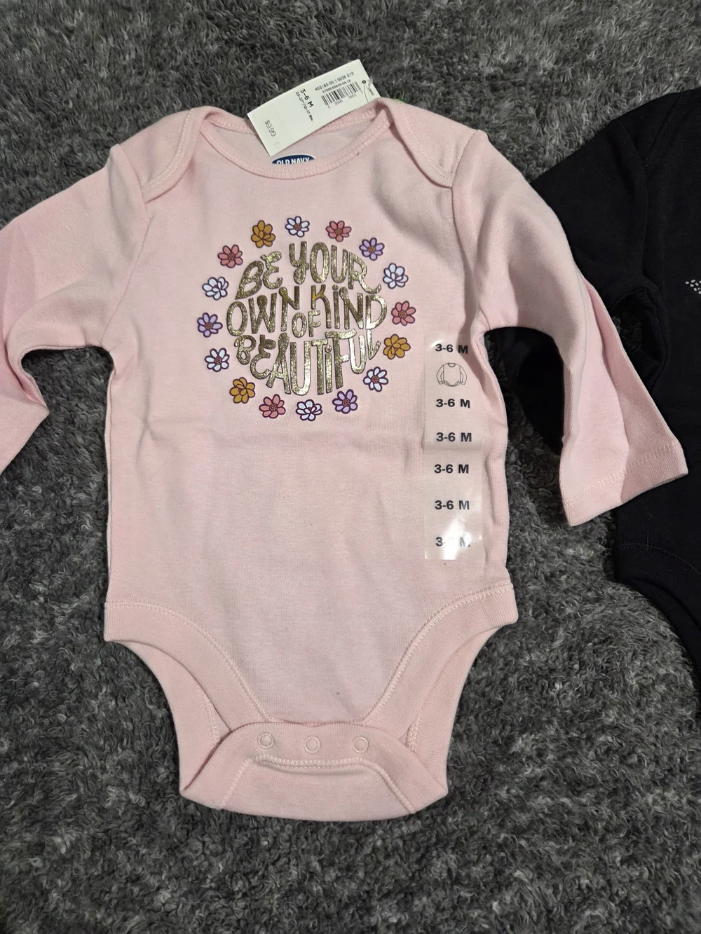 Old Navy Pink and Black Floral Graphic Long-Sleeve Baby One-Piece Duo